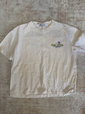 Zara White Short Sleeve Tee with Small Yellow & Blue Logo